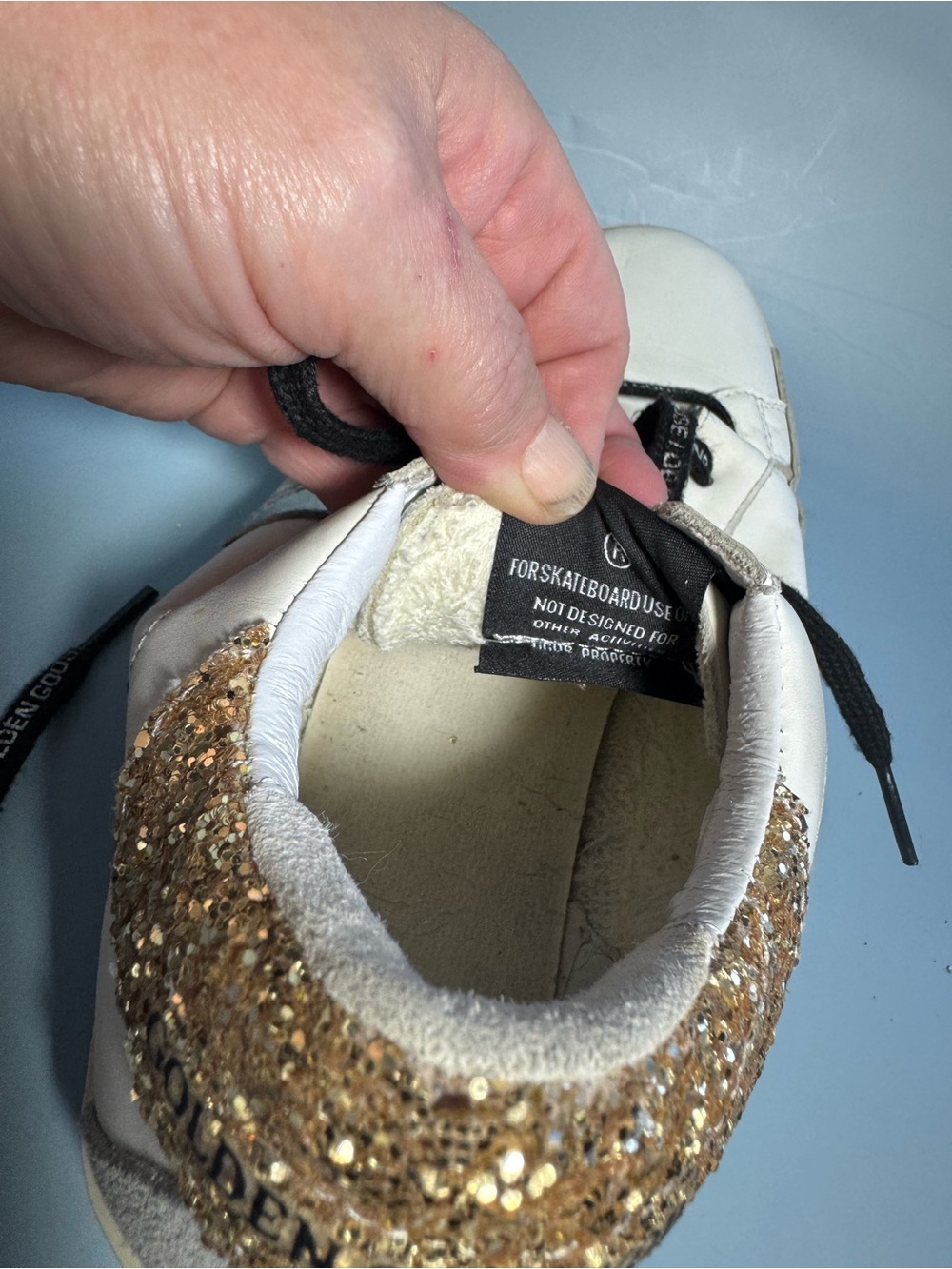 Golden Goose White Leather Sneakers with Silver Star and Gold Glitter Heel SZ 8* - Picture 8 of 13